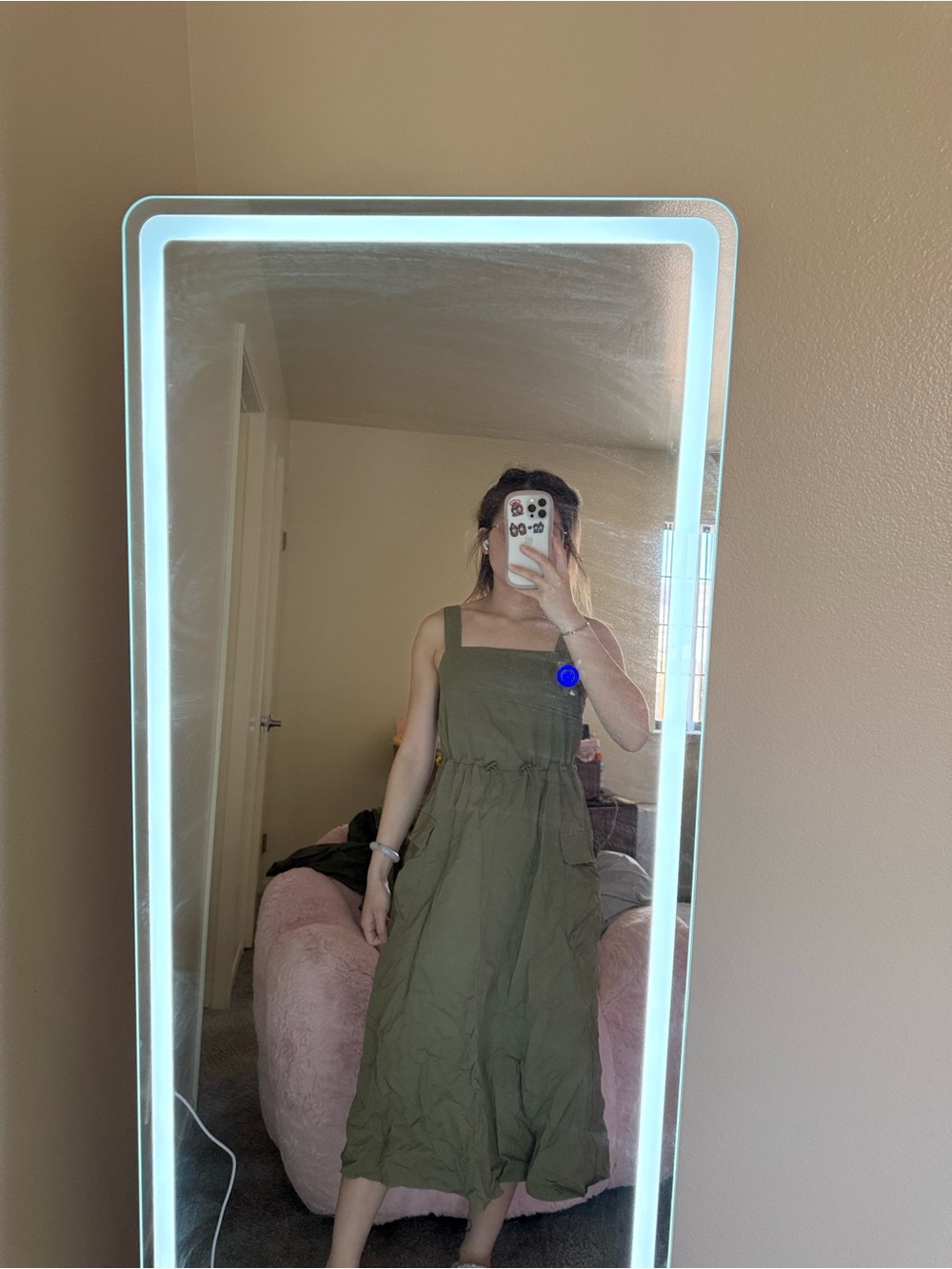 Women’s Olive Green Square-Neck Midi Dress